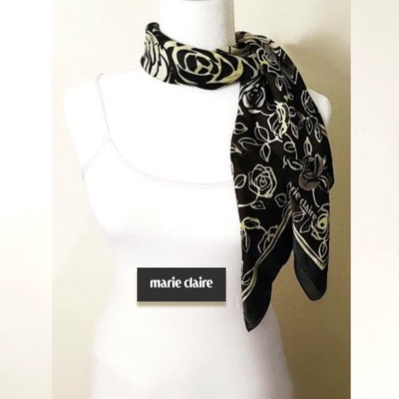 MARIE CLAIRE 100% Silk Square Scarf Floral Taupe - Picture 3 of 12